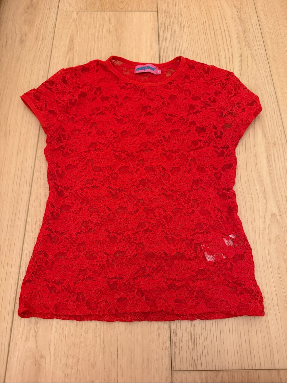 Edikted Red Lace Short Sleeve Tee